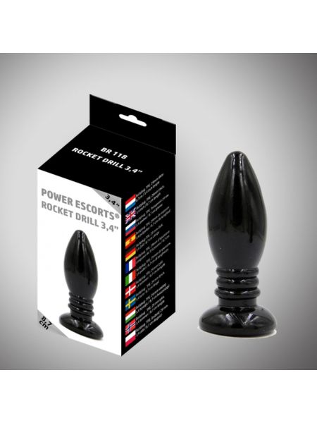 Rocket drill 3,4 inch black  anal plug 3,4 inch / 8,7 cm - 3