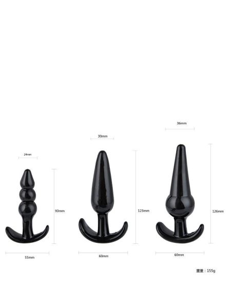 Plug-Triple Anal Plugs Starter Set- 3-Pack Anal Plugs Black - 6
