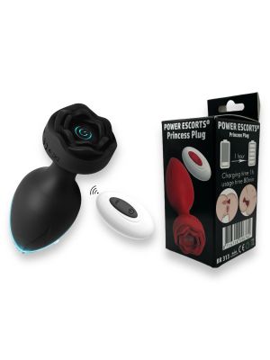 Power Escorts - Princess Plug - Remote Rose Design Plug - USB Rechargeable - 10 Functions - Black