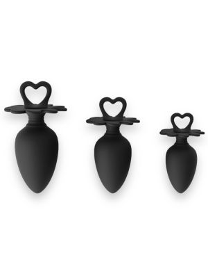 Power Escorts - Heart Plug Anal Starter 3-Pack - S, M & L - Black - quality Silicone - Colour box