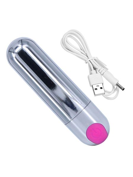 Wibrator-Strong Bullet Vibrator Silver/Pink USB 10 Function - 3