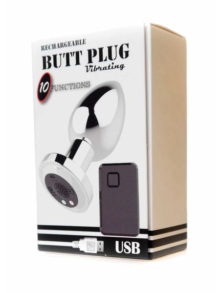 Stymulator-Rechargeable Butt Plug Vibrator USB 10 Functions - Silver - 6