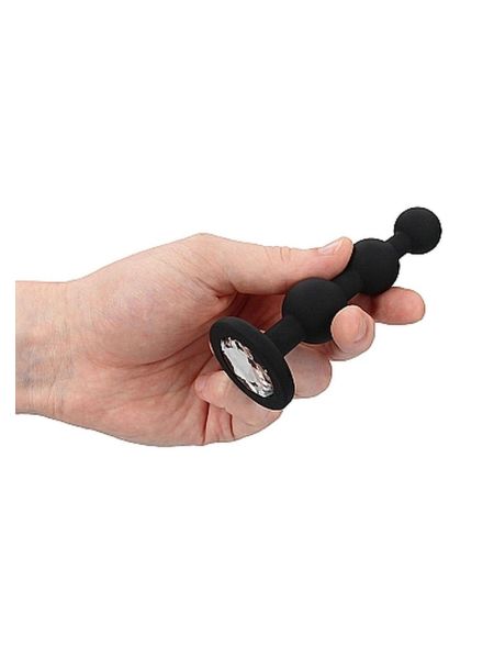 Silicone Beaded Diamond Butt Plug - Black - 6