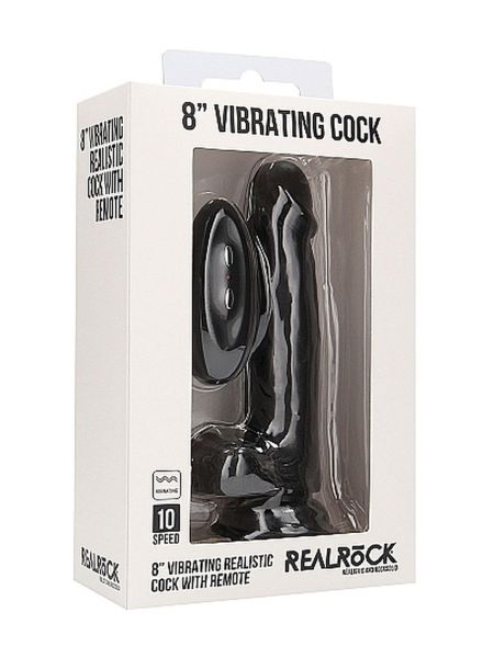 Vibrating Realistic Cock - 8"" - With Scrotum - Black - 2