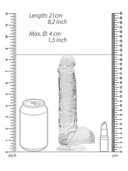 8"" / 20 cm Realistic Dildo With Balls - Transparent - 3
