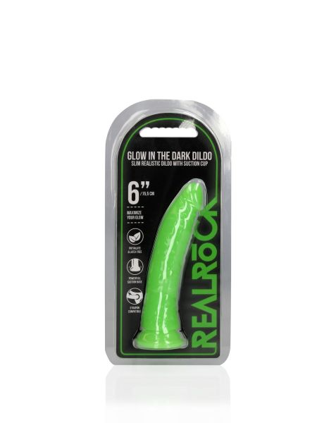 Slim Realistic Dildo with Suction Cup - Glow in the Dark - 6'' / 15,5 cm - 2
