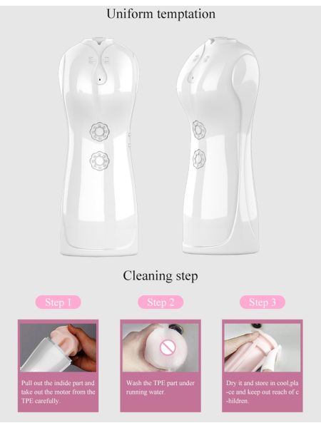 Masturbator - B - Series - Vibrating and Flashing Masturbation Cup USB 7+7 Function / Talk Mode (White) - 9