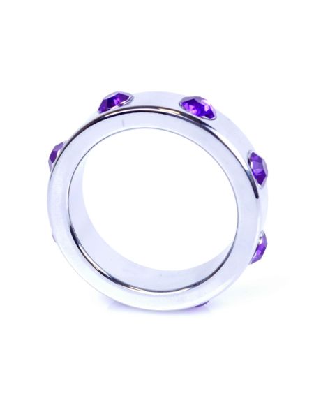 Pierścień-Metal Cock Ring with Purple Diamonds Large - 2