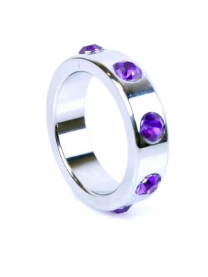Pierścień-Metal Cock Ring with Purple Diamonds Large