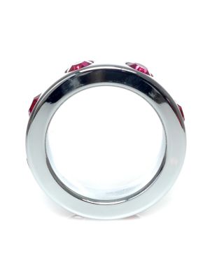Pierścień-Metal Cock Ring with Pink Diamonds Medium - image 2
