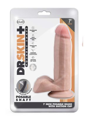 DR. SKIN PLUS  7 INCH POSABLE DILDO WITH BALLS  VANILLA