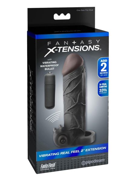 FANTASY X-TENSIONS VIBRATING REAL FEEL 2 INCH EXTENSION BLACK - 4