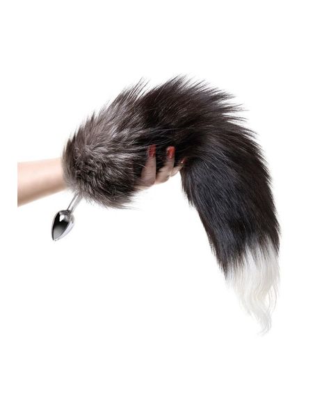 Silver anal plug with a fox tail - 5