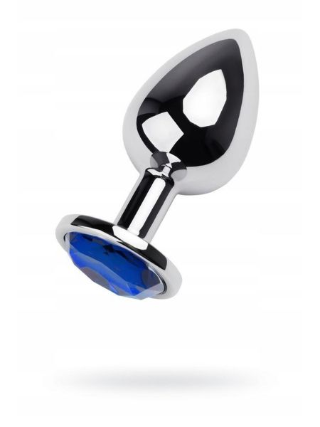 Silver anal plug TOYFA Metal with blue round-shaped gem - 3