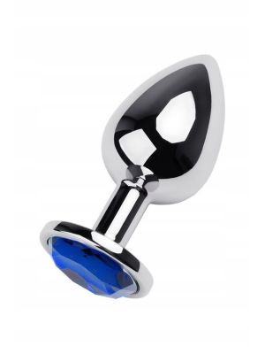 Silver anal plug TOYFA Metal with blue round-shaped gem
