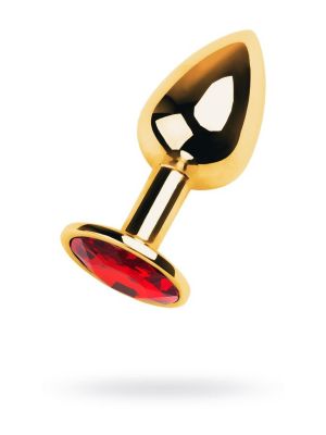Gold anal plug with gem, red