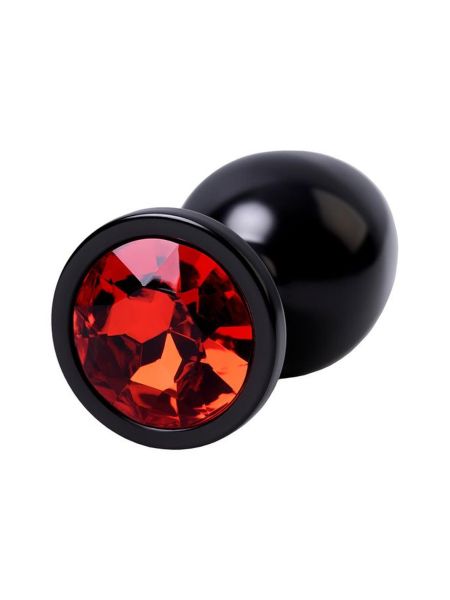Black anal plug TOYFA Metal,with a ruby colored gem - 5