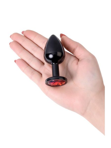 Black anal plug TOYFA Metal,with a ruby colored gem - 6