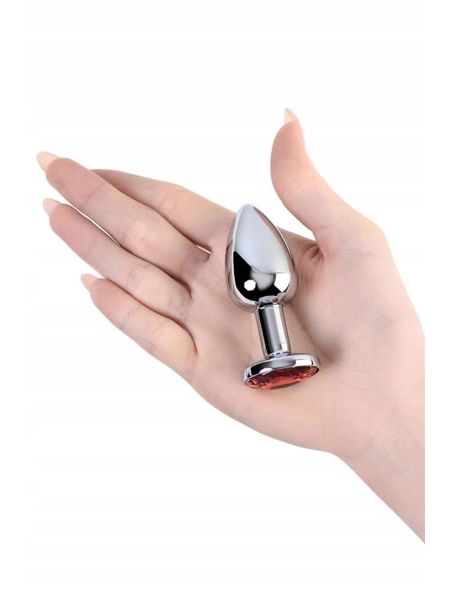 Silver anal plug with  red gem - 2