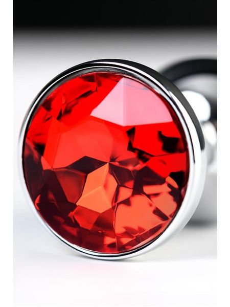 Silver anal plug with  red gem - 3