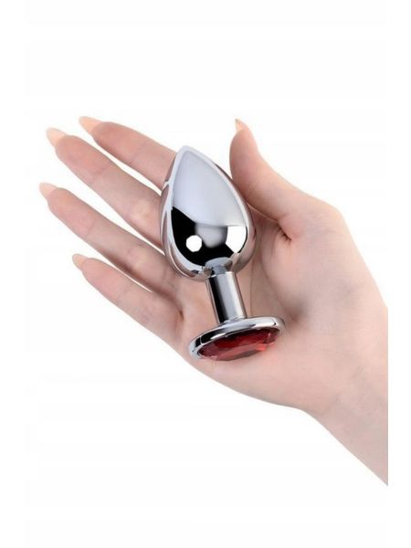 Silver anal plug TOYFA Metal with red round-shaped gem, - 3