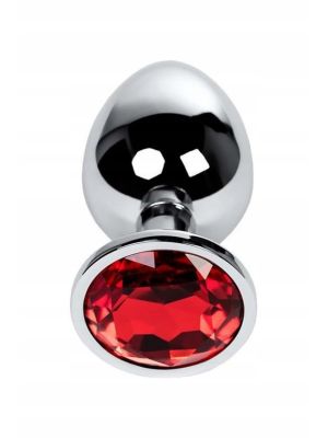 Silver anal plug TOYFA Metal with red round-shaped gem,