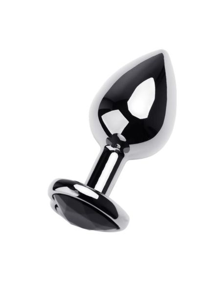 Silver anal plug TOYFA Metal with black heart-shaped gem, length 7 cm, diameter 1,8-3,3 cm, weight 92 gr - 2