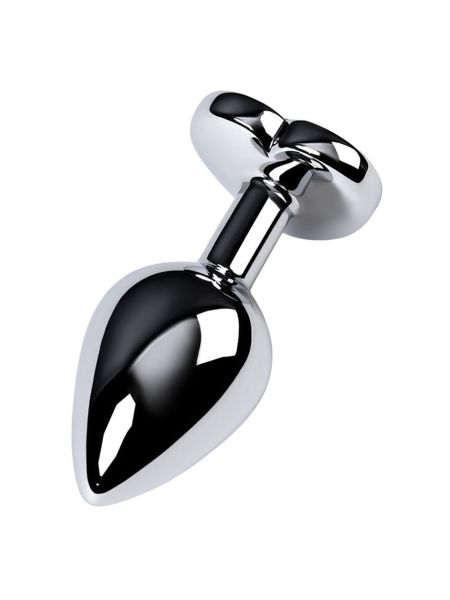 Silver anal plug TOYFA Metal with black heart-shaped gem, length 7 cm, diameter 1,8-3,3 cm, weight 92 gr - 3