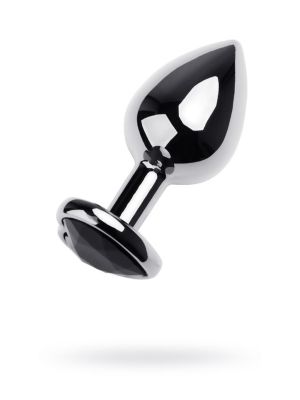 Silver anal plug TOYFA Metal with black heart-shaped gem, length 7 cm, diameter 1,8-3,3 cm, weight 92 gr