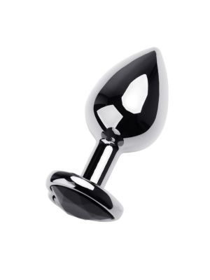 Silver anal plug TOYFA Metal with black heart-shaped gem, length 7 cm, diameter 1,8-3,3 cm, weight 92 gr - image 2