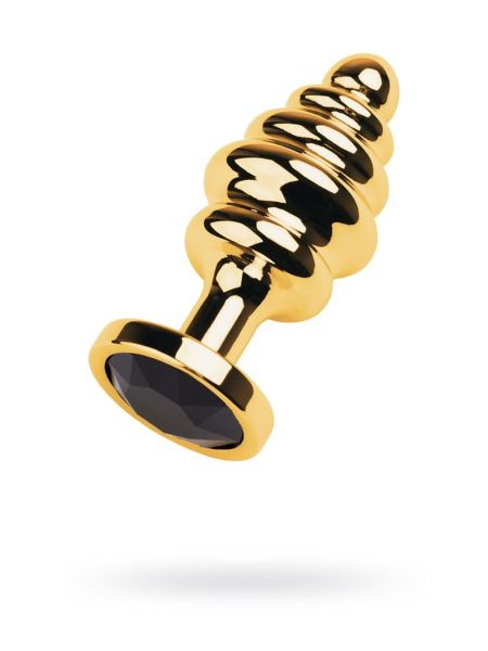 Golden anal plug with  black gem