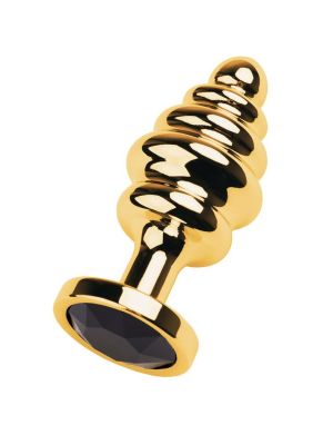 Golden anal plug with  black gem - image 2