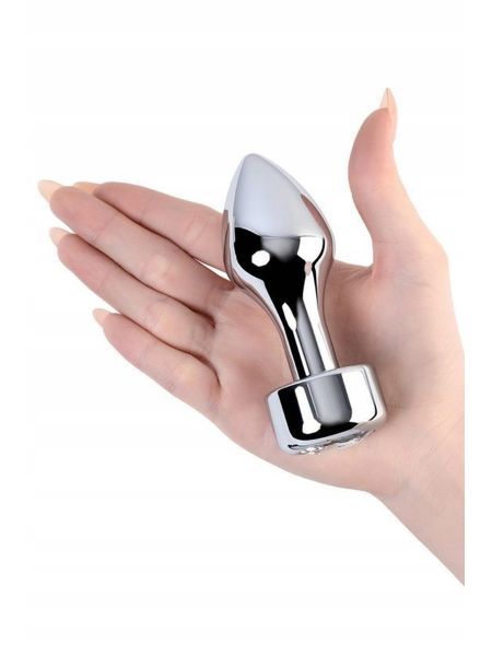 Silver anal plug TOYFA Metal with white round-shaped gem - 3