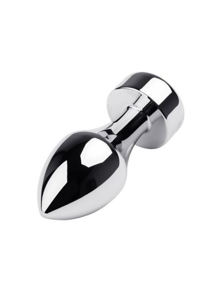 Silver anal plug TOYFA Metal with black round-shaped gem, length 8,2 cm, diameter 2,5-3,8 cm, weight 210 gr - 2