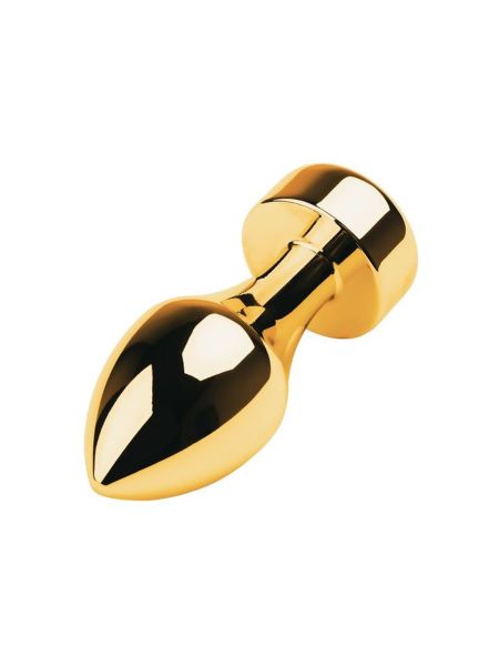 Gold anal plug TOYFA Metal with white round-shaped gem , length 7 cm, diameter 2-3,5 cm, weight 140 gr - 3