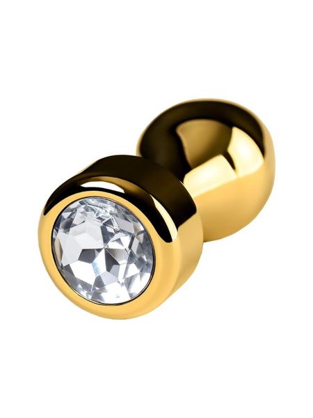 Gold anal plug TOYFA Metal with white round-shaped gem , length 7 cm, diameter 2-3,5 cm, weight 140 gr - 5