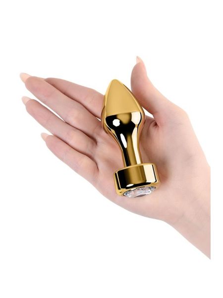 Gold anal plug TOYFA Metal with white round-shaped gem , length 7 cm, diameter 2-3,5 cm, weight 140 gr - 6