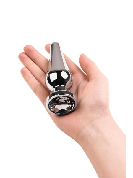 Silver anal plug TOYFA Metal with white round-shaped gem, length 9 cm, diameter 1,5-4 cm, weight 205 gr - 5