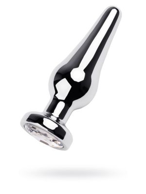 Silver anal plug TOYFA Metal with white round-shaped gem, length 9 cm, diameter 1,5-4 cm, weight 205 gr