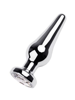 Silver anal plug TOYFA Metal with white round-shaped gem, length 9 cm, diameter 1,5-4 cm, weight 205 gr - image 2