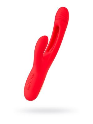JOS Vibrator with clitoral stimulator Patti with moving tongue, silicone, red, 24 cm