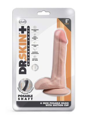 DR. SKIN PLUS  6 INCH POSABLE DILDO WITH BALLS  VANILLA
