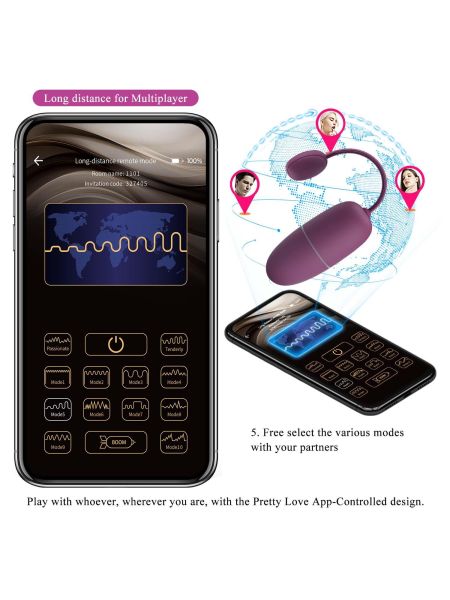 PRETTY LOVE - Nymph, 12 vibration functions Mobile APP Long-distance Control, ABS, 1 AAA battery