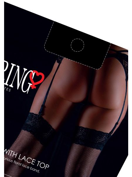 Net Stockings with Lace Top Black - 10