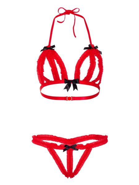 Peek-a-boo Ruffle Bra & Panty Red - 18
