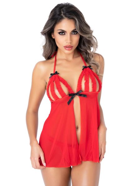 Peek-a-boo Ruffle Babydoll Red - 4