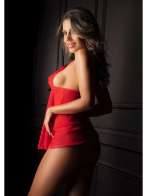 Peek-a-boo Ruffle Babydoll Red - image 2