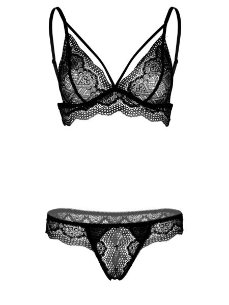 Bra and Crotchless Panty Black - 7