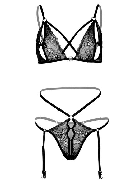 2PC Peek-a-Boo Bra and Panty Black - 7