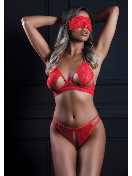 3PC Bra, Panty and Blindfold Red